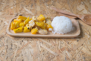 Stir fried pumpkin with egg and rice