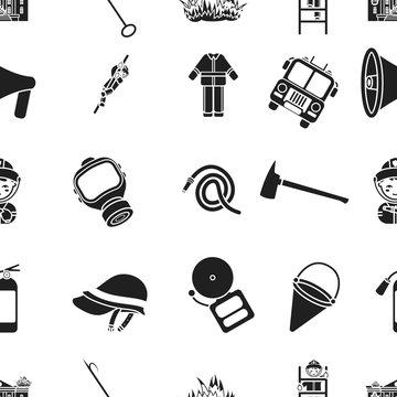 Fire department pattern icons in black style. Big collection of fire department vector symbol stock illustration