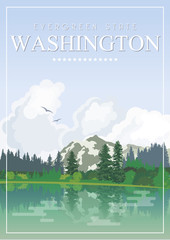 Washington vector american poster. USA travel illustration. United States of America colorful greeting card, Seattle.  - 132845035