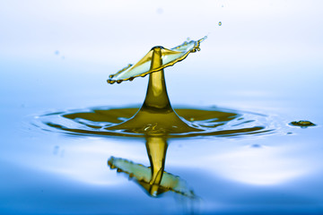 Water drop falling and drips on water mirror. Water drop splash and make perfect circles on surface