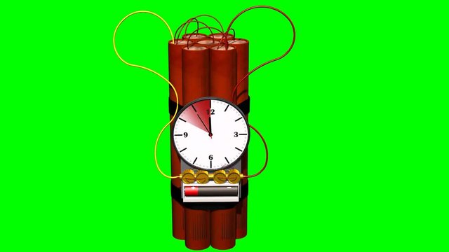 Dynamite bomb with clock timer - 10 sec.time laps - green screen