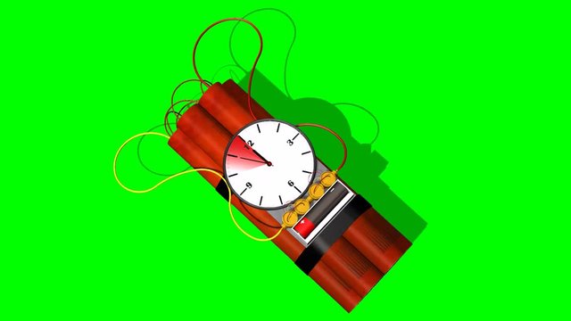 Dynamite bomb with clock timer - 10 sec.time laps - green screen
