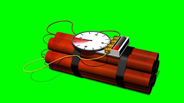 Dynamite bomb with clock timer - 10 sec.time laps - green screen