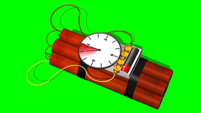 Dynamite bomb with clock timer - 10 sec.time laps - green screen