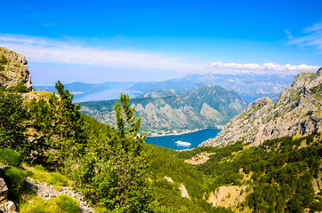 Panoramic view on sea bay near Kotor, Montenegro.