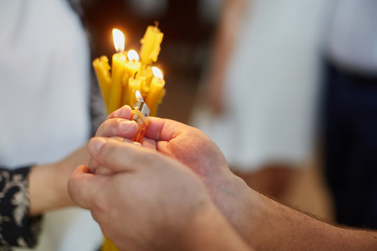 Candles during orthodox christening