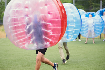 Bubble bump. Team game outdoor.