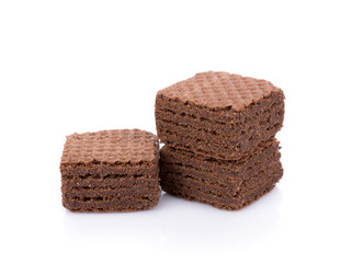 Wafers with choWafers cubes with chocolate isolated on white bac
