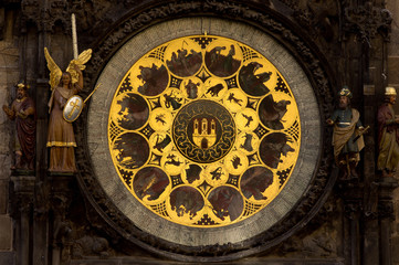 Calendar face of Prague Astronomical Clock (Orloj) in the Old Town of Prague, Czech Republic