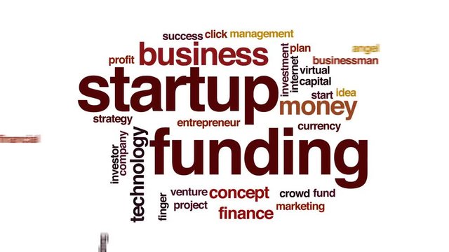 Startup funding animated word cloud.