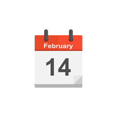 Calendar February 14 Valentine's Day in a flat style