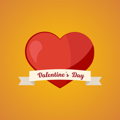Valentine's Day card.  Heart and ribbon. Vector flat illustration...