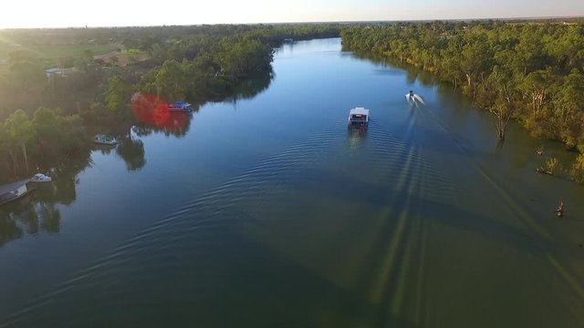Aerial view of Ski Boat on the Murray River Australia
