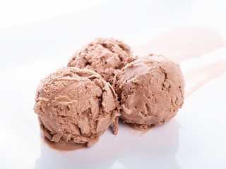 three balls of chocolate ice cream