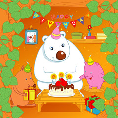 bear and fox and pig is birthday party