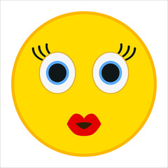 Kiss emoticon with happy eyes in trendy flat style. Red lips emoji vector illustration.