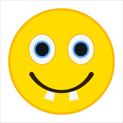 Smiling emoticon with big teeth in trendy flat style. Happy emoji vector illustration.