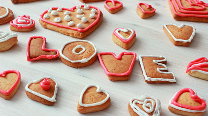 heart shape and word LOVE valentine homemade cookies