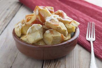Typical Spanish (tapa of Patatas bravas)