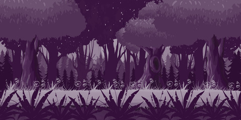 Game Seamless Horizontal Forest Background for side scrolling 2D games, action, adventure