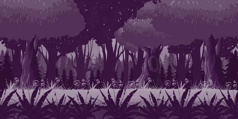 Fototapete Aubergine Game Seamless Horizontal Forest Background for side scrolling 2D games, action, adventure  © 2dvill