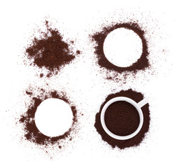 coffee powder on white background. top view