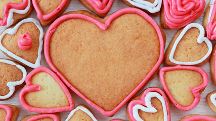 background with heart shape valentine homemade cookies