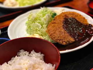 Tonkatsu, Fried Pork with rice and vegetable serve