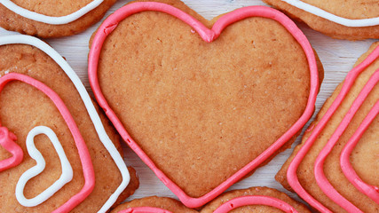 background with heart shape valentine homemade cookies