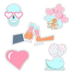 Poster Pop Art Fashion patch badges with love elements for Valentines day. Vector illustration isolated on white background. Set of stickers, pins, patches in cartoon 80s-90s pop-art style.