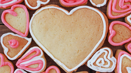 background with heart shape valentine homemade cookies