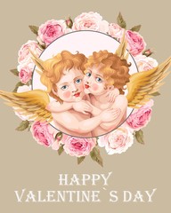 Vintage card with embracing angels
