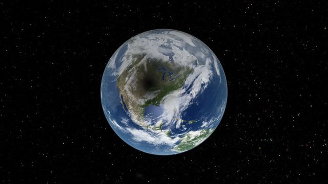 The shadow of the Moon over the Earth as seen from space during the 2017 total solar eclipse. The Moon casts a shadow on North America