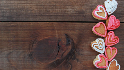 background with heart shape valentine homemade cookies