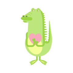 Valentines day banner with cute crocodile and heart. Vector illustration eps 10
