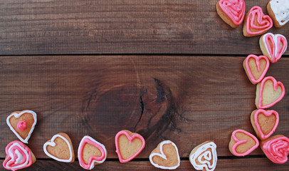 background with heart shape valentine homemade cookies