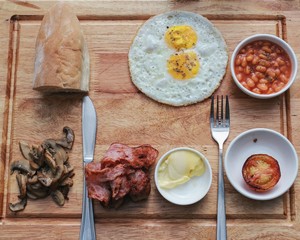 American breakfast the morning time 
