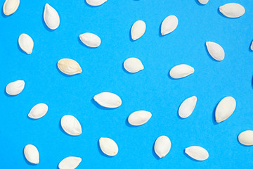 White pumpkin seeds flat lay