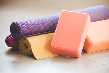 closeup of yoga props indoor