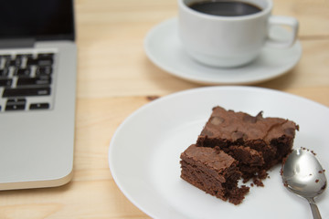 closeup brownie on wooden table