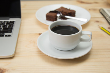 closeup coffee cup on wooden table