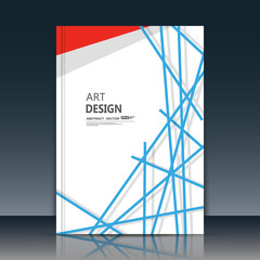 Abstract composition. Blue lines font texture. Red triangle section trademark construction. White a4 brochure title sheet. Creative figure logo icon. Commercial offer banner form. Ad flyer fiber.