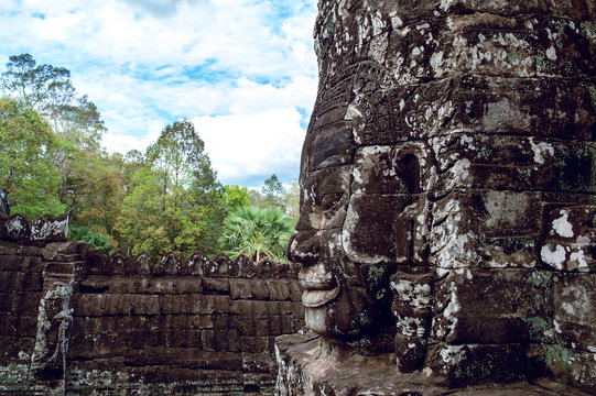 Buddhist faces Bayon Temple, Angkor wat in Cambodia.