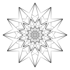 Vector Illustration - Abstract Print for Coloring. Mandala, Star, Flower. Round Ornament Pattern. Coloring Page.