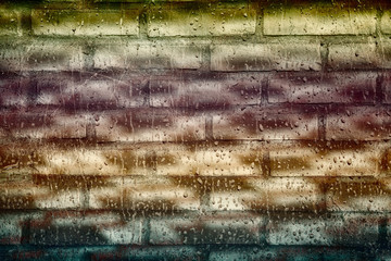 Grunge cement wall with raindrop on glass double exposure,retro style use for background.