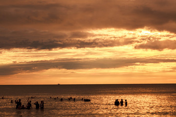 Sunset at coast of the sea background