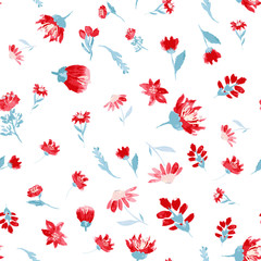 Vector floral seamless pattern with leaves and flowers, watercolor effect. Spring or summer apparel design