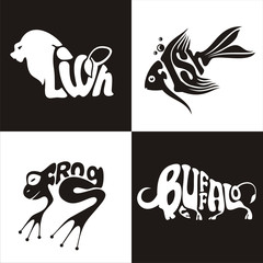 animals logo buffalo, lion, frog, fish
