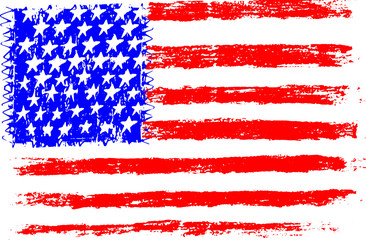 American flag, pencil drawing illustration kid style vector illustration