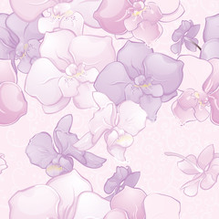 Beautiful Seamless Pattern with Orchid Flowers